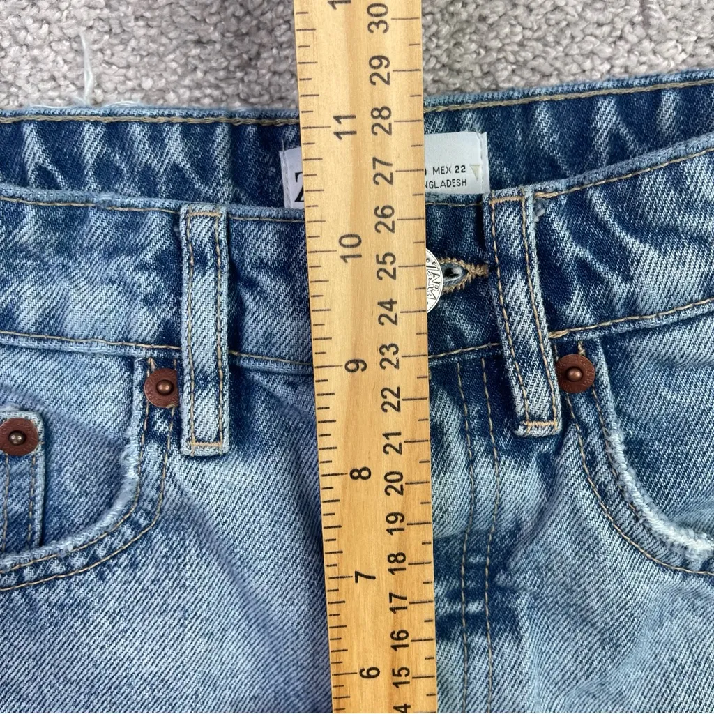 Zara Micro Shorts Women's 0 Blue Cut Off Frayed High Rise Button Fly Denim - Image 7
