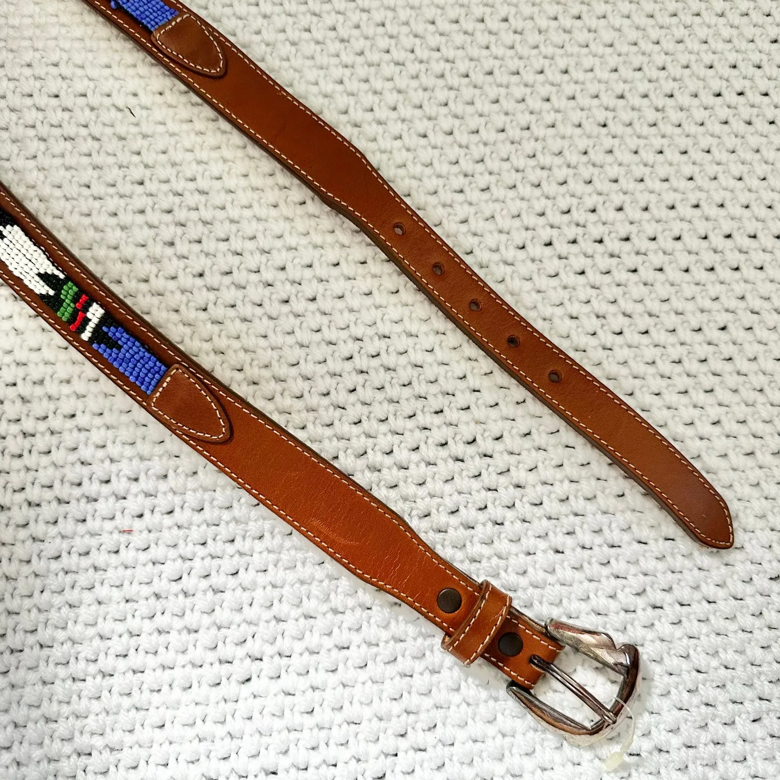 Justin USA Top Grain Cowhide Tan Leather Aztec Beaded Slim Vintage Belt 30 513TN - Image 4