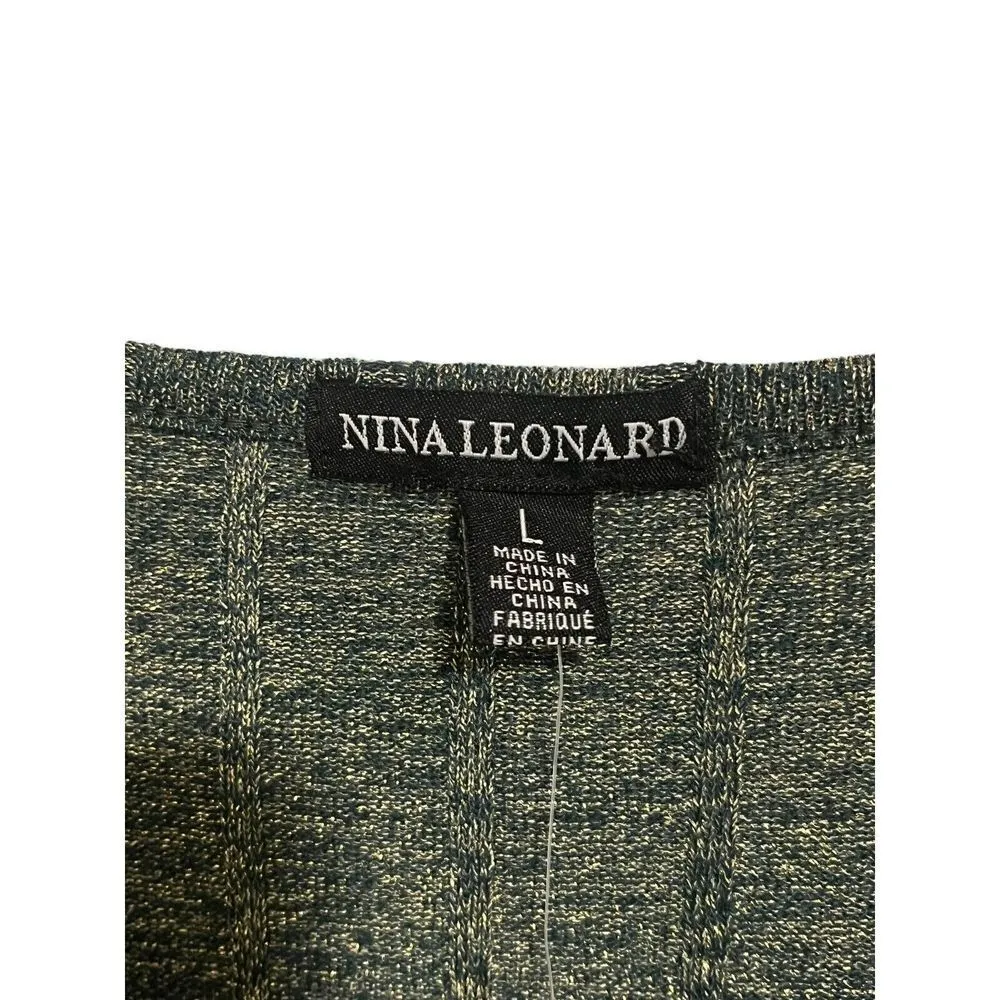 Nina Leonard Maxi Dress Womens Large Green Gold Flecked Ribbed 3/4 Sleeve A Line - Image 5