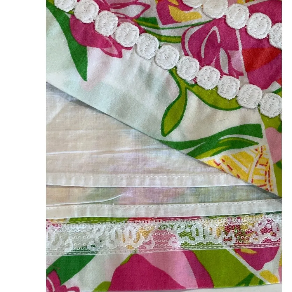 Lilly Pulitzer Floral Lined Mini Skirt Size 2 Tropical Preppy White Pink Green - Image 4