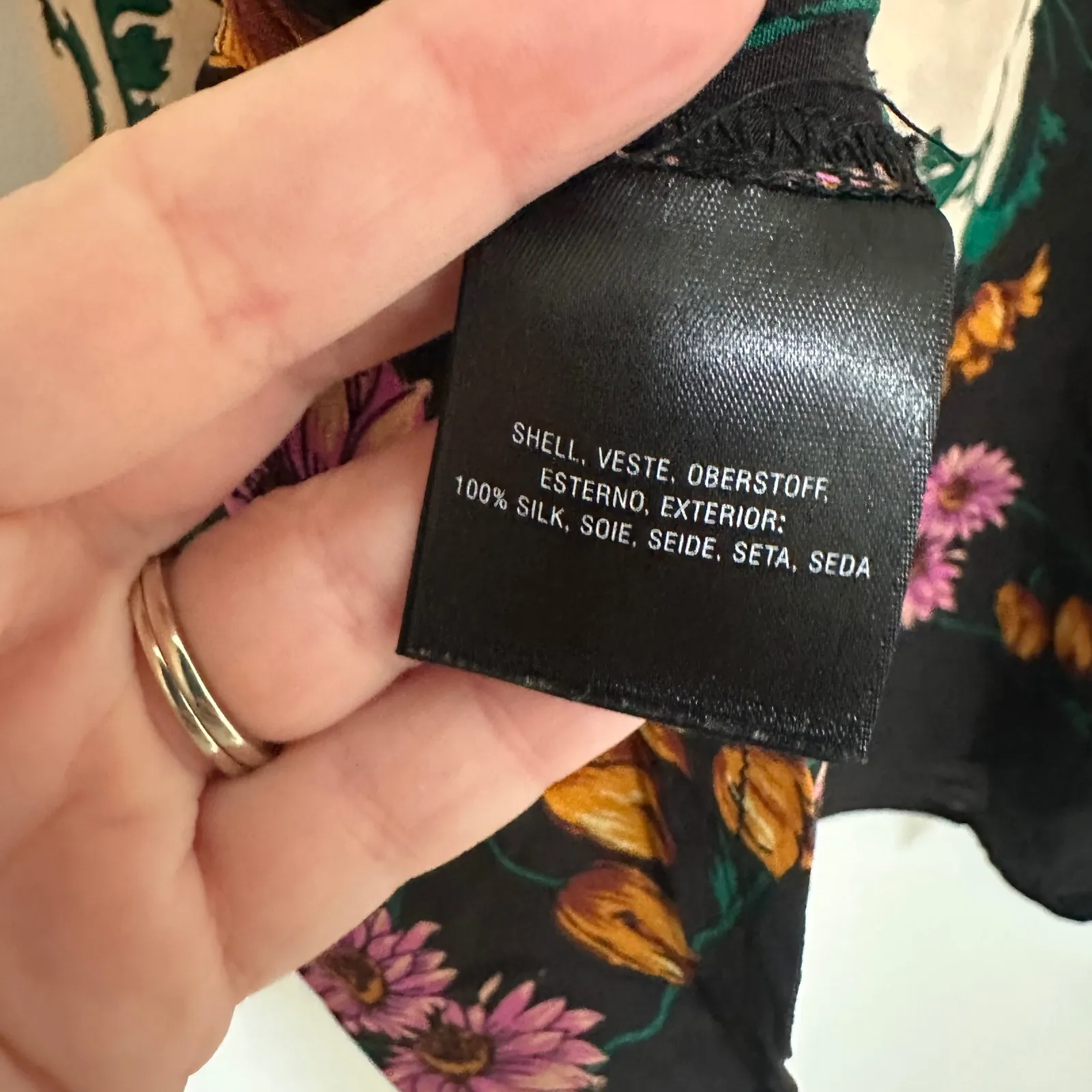 Maeve x Anthropologie | 100% Silk Florence Floral Bell Sleeve Boatneck Blouse, 4 Black - Image 9