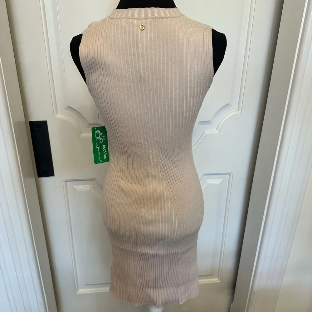 GUESS Taupe Ribbed Allie Sweater Sleeveless Shift Dress Knit Bodycon NEW - Image 9