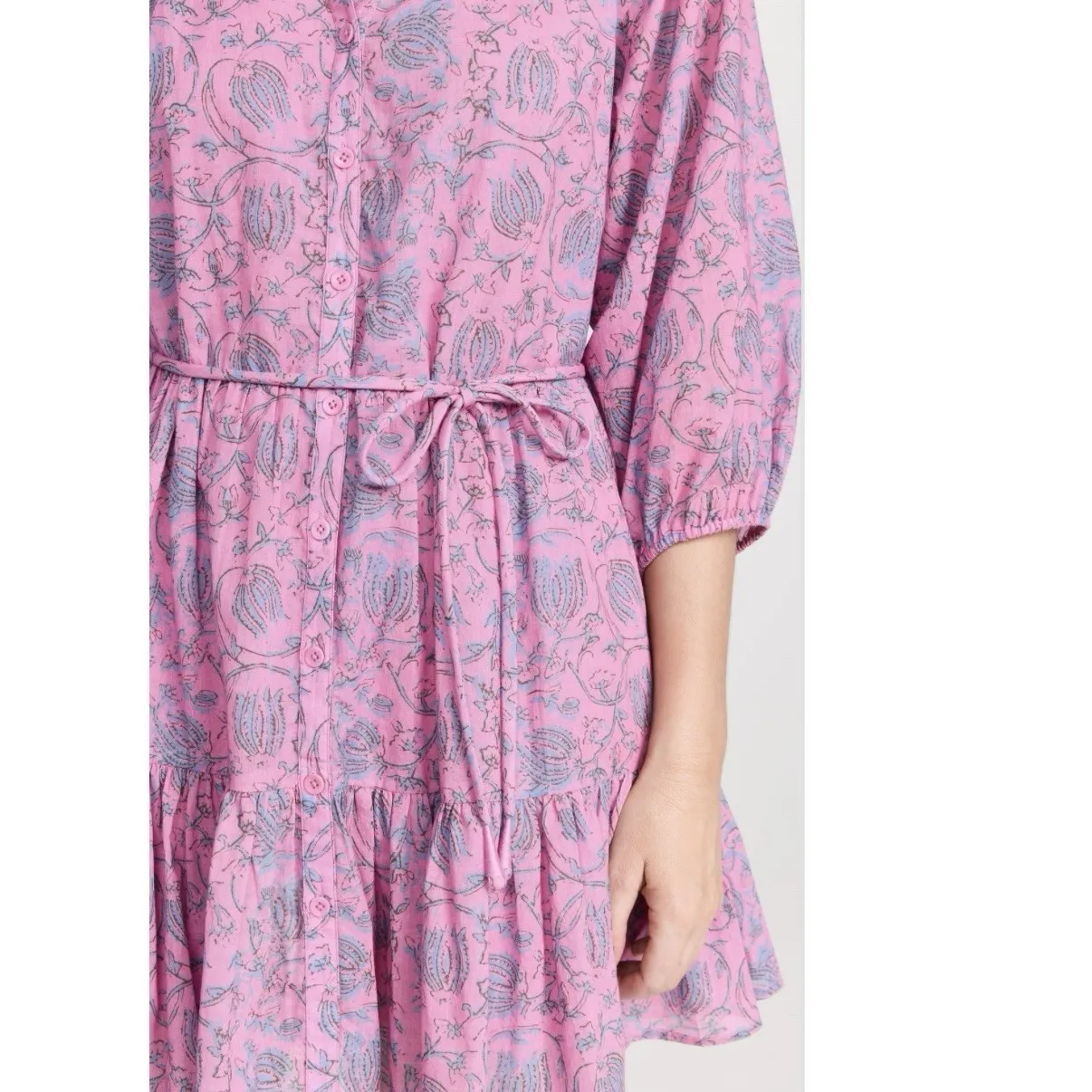 Apiece Apart Pink Floral Long Sleeve Mini Mitte Dress size MEDIUM - Image 3