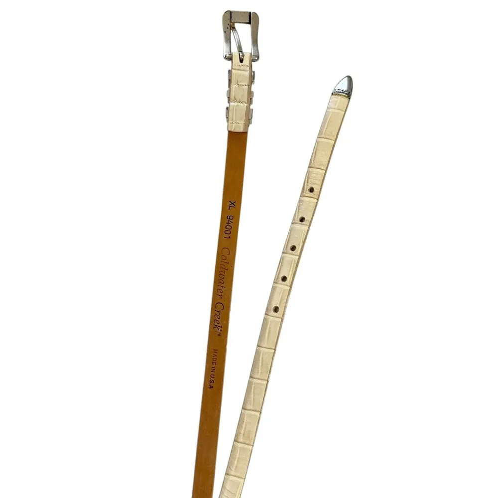 Coldwater Creek Cream Leather Western Skinny Belt Silver Hardware Size XL - Image 4