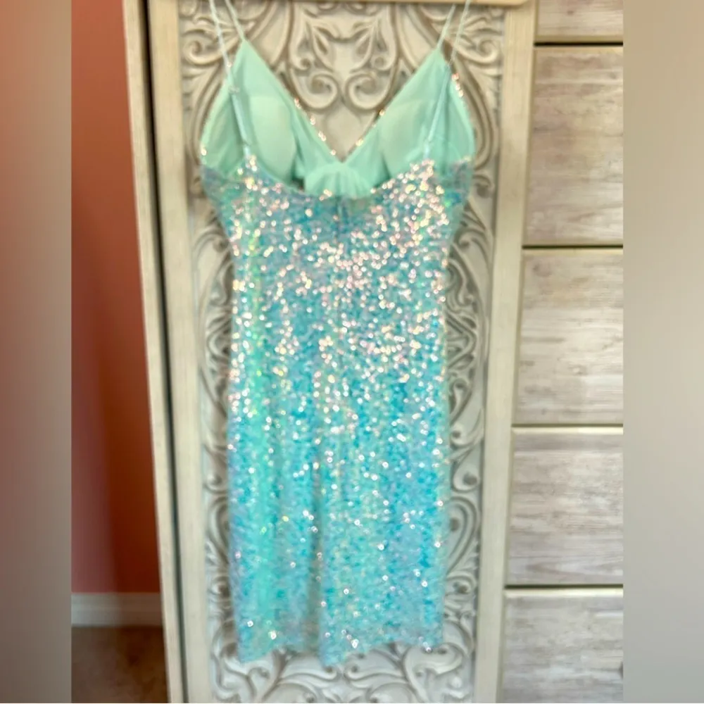 Aqua mermaid Fairycore cocktail dress waist cut outs. Flirty, sparkly 7/8 NWT - Image 8