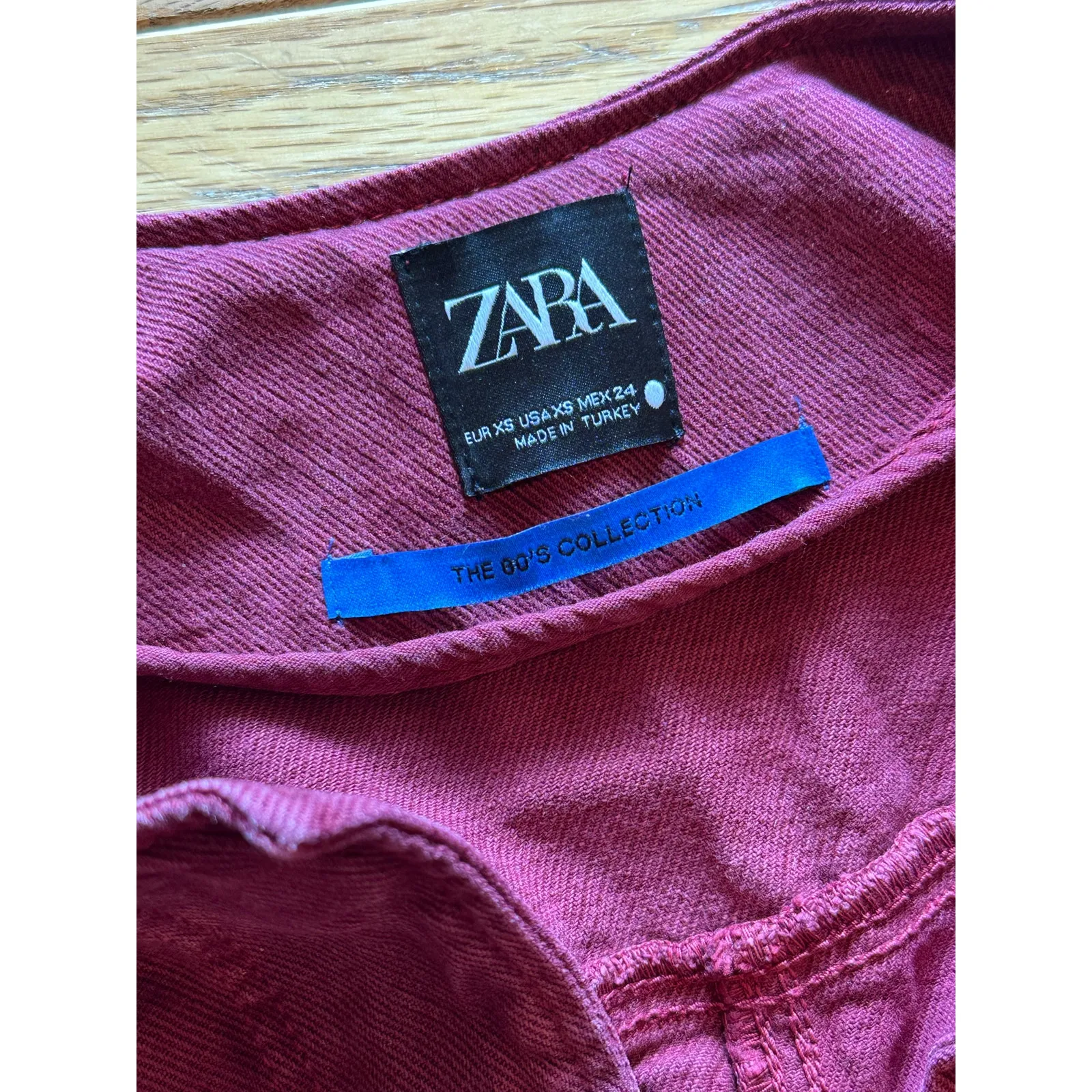 Zara The 80s Collection Devon Denim Wine Utility Jumpsuit size XS - Image 5