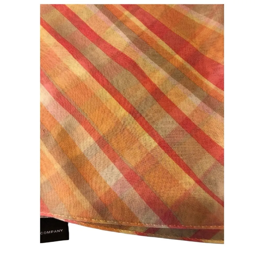 New York & Company Designer Pink and Orange 100% Silk Striped Scarf 21 X 21. - Image 7