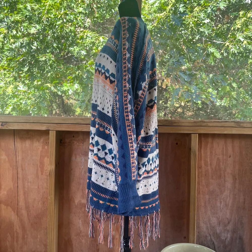 Easel Women's Longline Boho Fringe Trim Cardigan Colorful Size M - Image 2