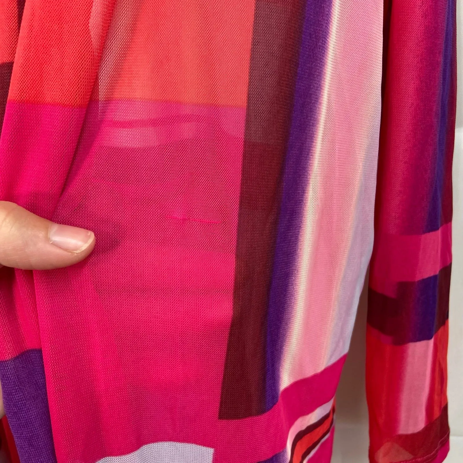 Susan Graver women's pink red colorblock mesh lightweight open cardigan large - Image 6