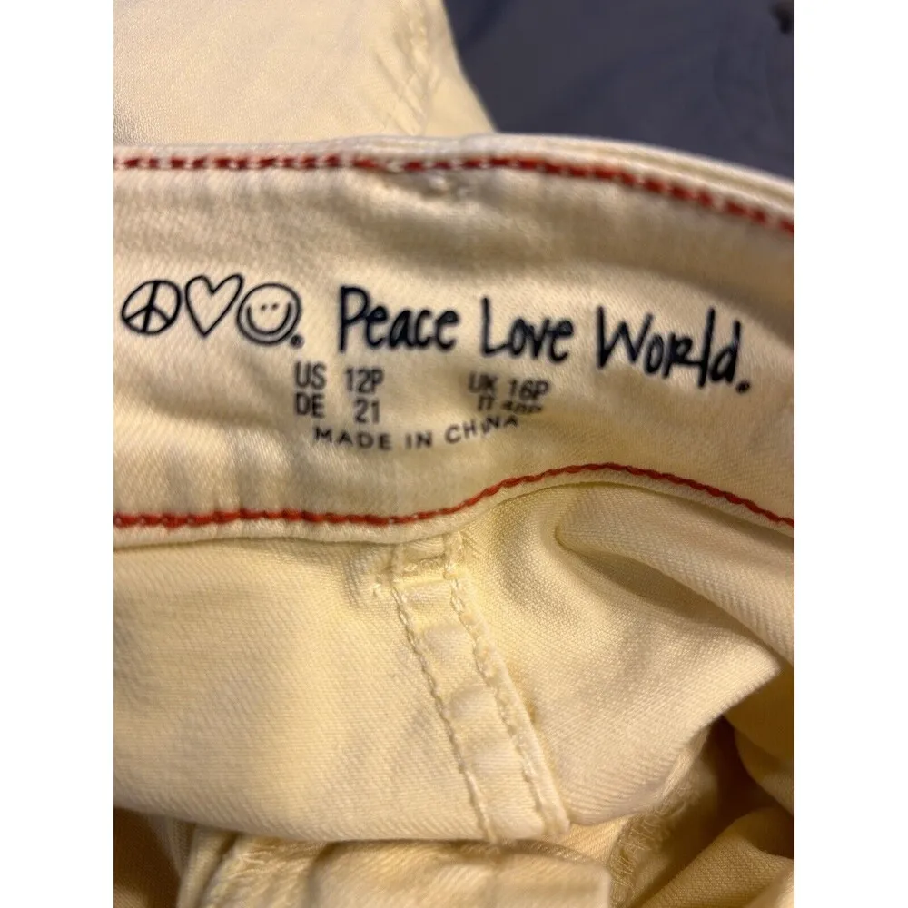 Peace Love World 12 P Wide Leg Yellow Denim Pants High Waist Stretch Raw Hem - Image 2