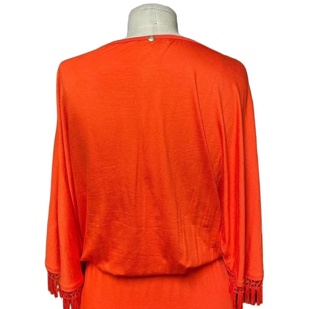 Trina Turk Bird of Paradise Dress Fringe Sleeve Tiger Lily Orange Size XS‎ - Image 10