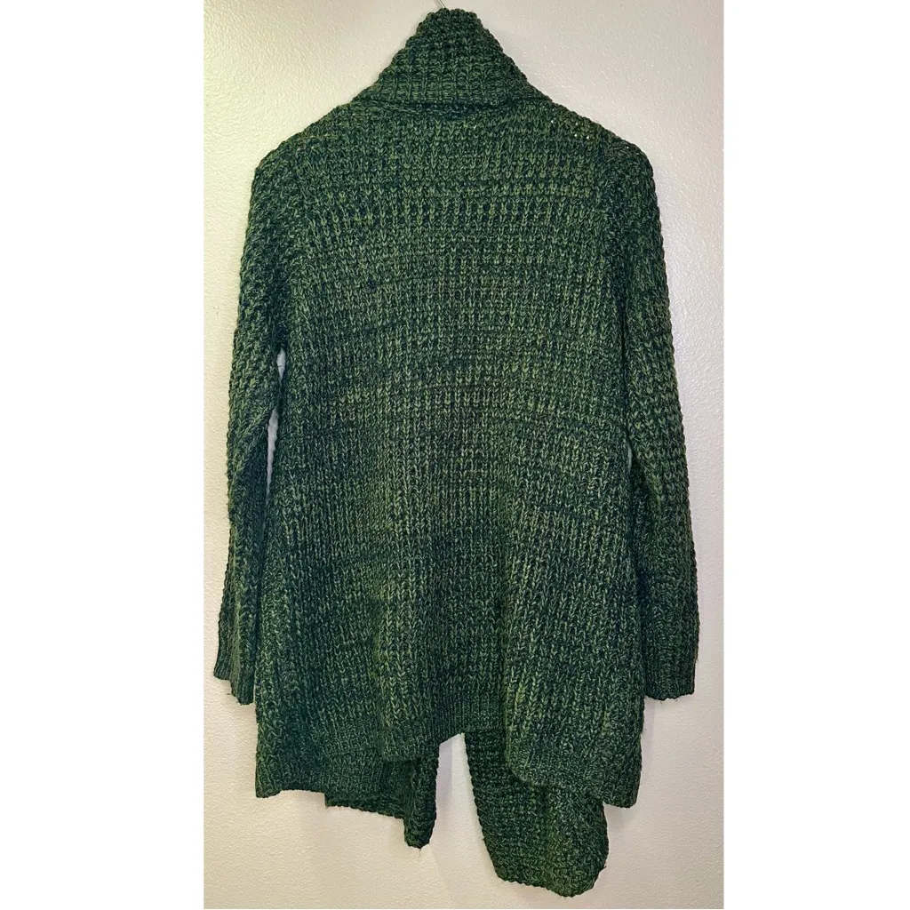 John + Jenn Chunky Knit Forest Green Open Front Cardigan Sweater - Image 3