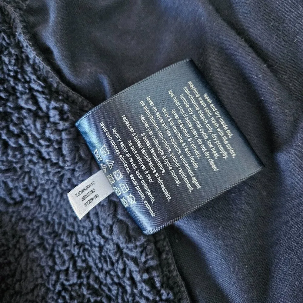 Tommy Hilfiger Jacket Vest Womens Medium Faux Fur Navy Blue Red White Full Zip - Image 11