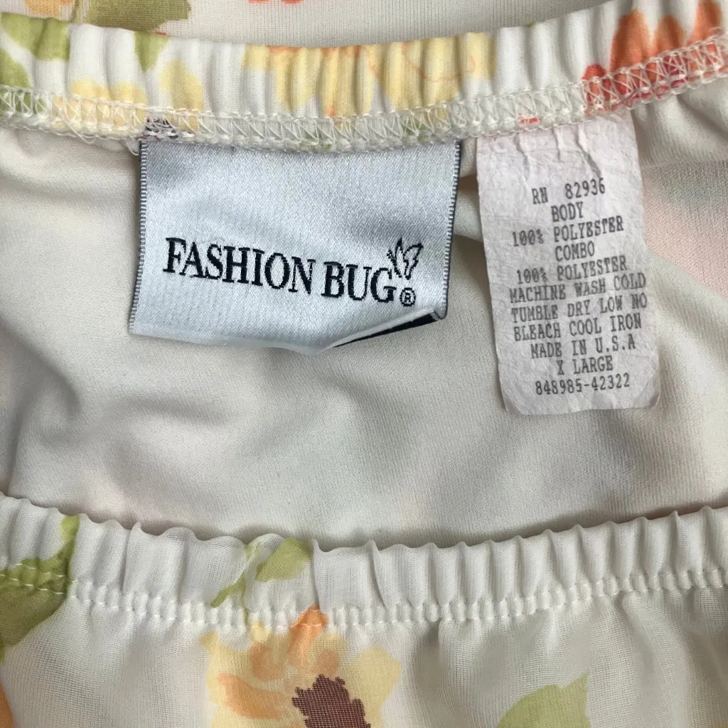 Vintage 90s Y2K White Orange Floral Ruffle Mini Skirt. L/XL. Fairycore Coquette - Image 8