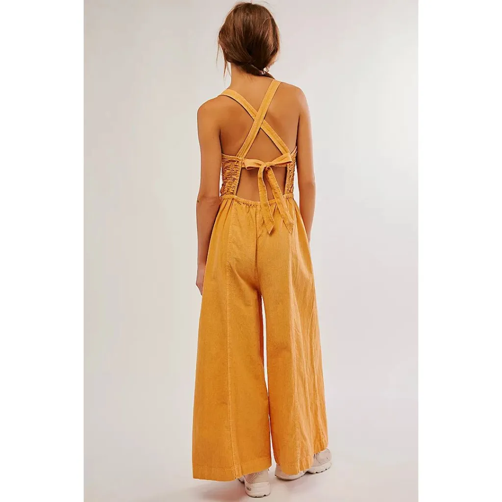 Free People forever and always Yellow Melo Pearl jumpsuit size xl - Image 14