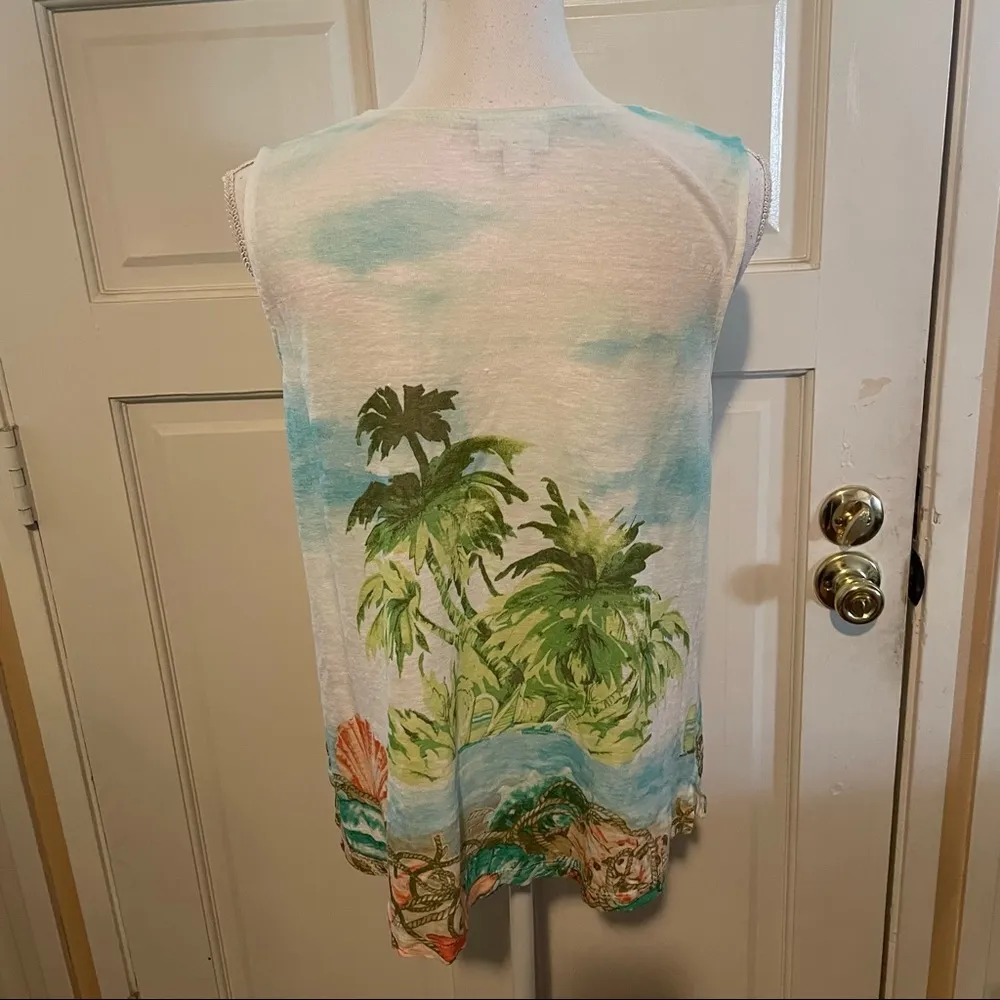 J Jill Women’s Tropical Themed Linen Tank Top - Image 2