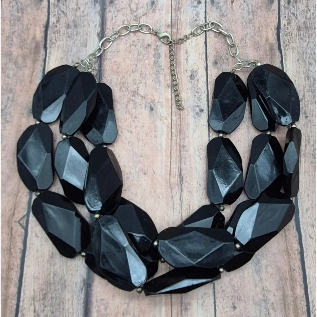 Black Chunky Multi Strand Large Bead Collar Necklace Statement Piece 22" - Image 4