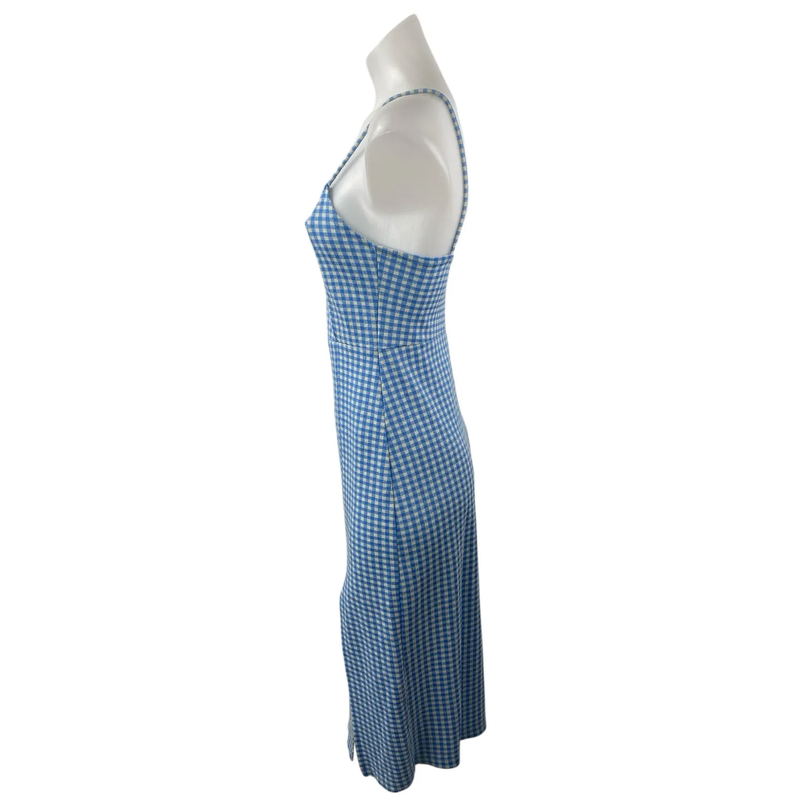 Zara Blue Gingham Sleeveless Slit Midi Cami Camisole Tank Slip A-Line Dress Sz M - Image 3