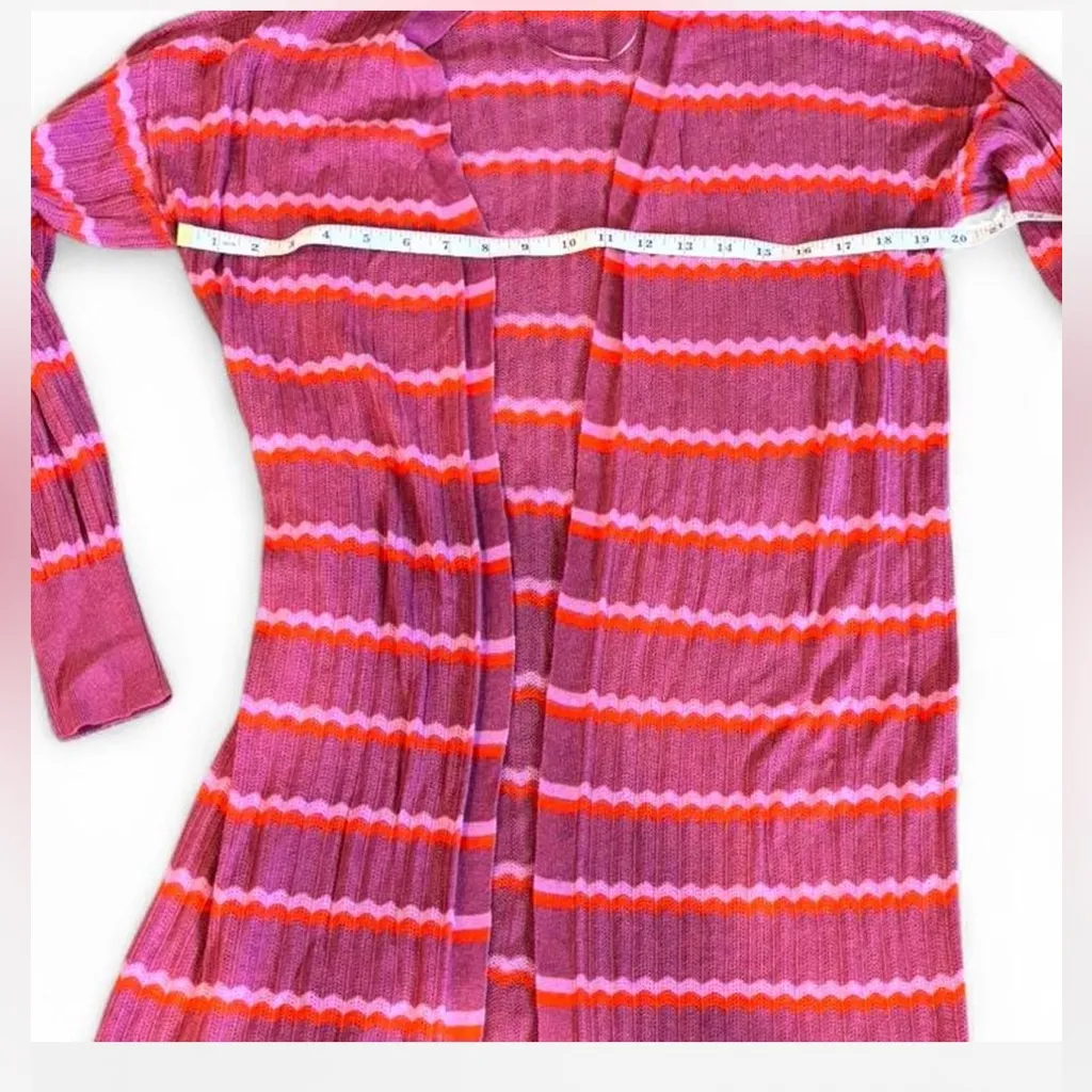LOFT Pink Red Purple Striped Duster Cardigan Open Front Longline Knit Sweater S - Image 11