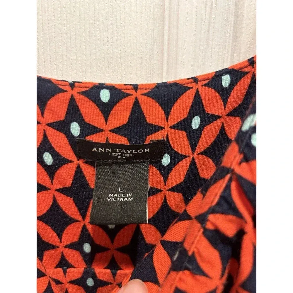 Ann‎ Taylor Dress A Line Empire Waist Red Orange Multicolor Spring Summer Large - Image 3