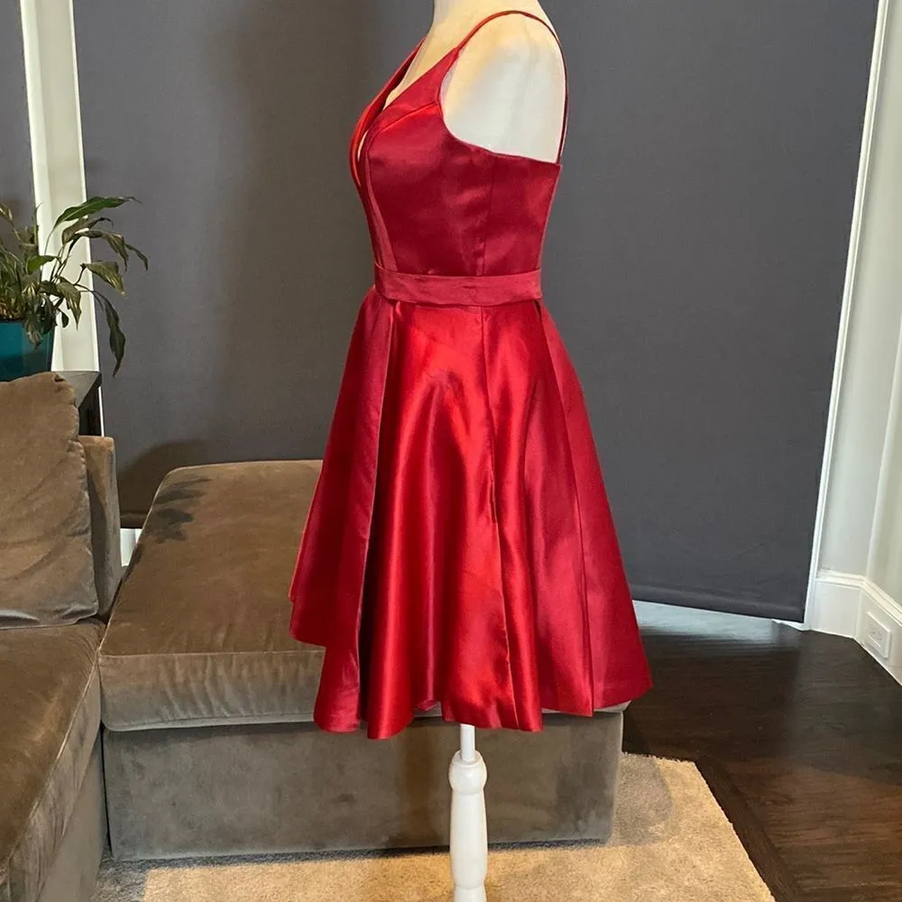 Women’s Short Red Satin Prom Party Homecoming Dress Zip Up Back Size 2 NWT Red - Image 6