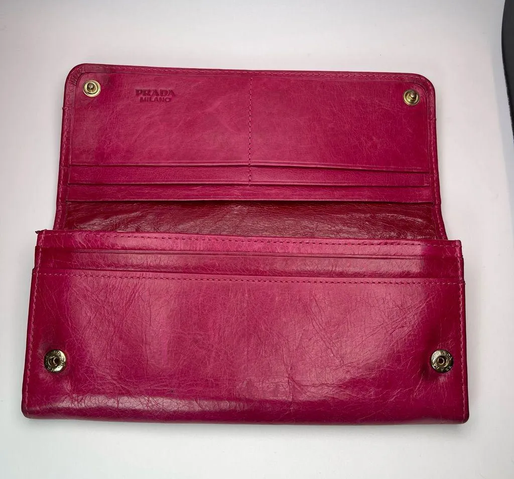 Prada Saffiano Leather Long Wallet w/ Bow - Peonia - Preowned - Image 5