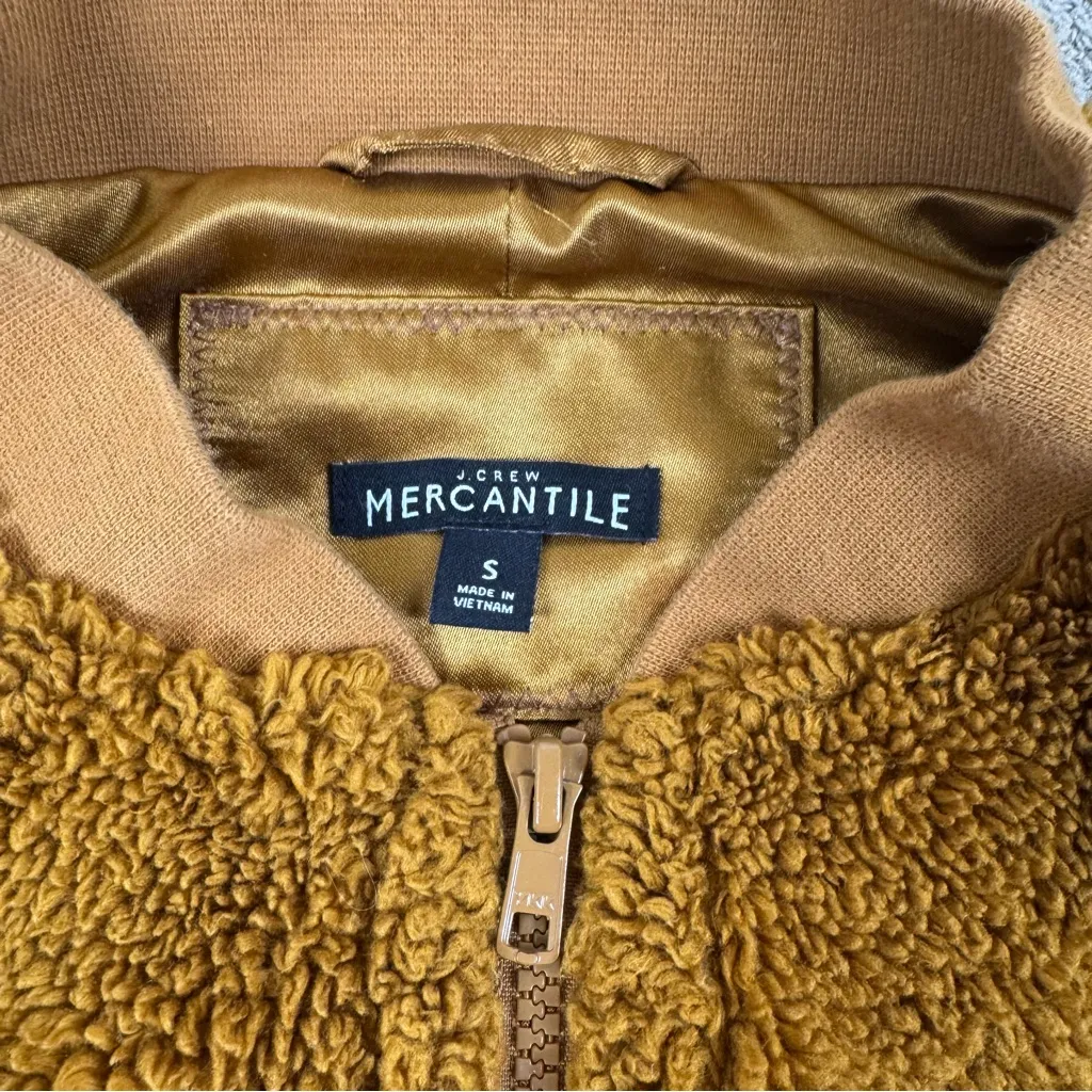 J. Crew Mercantile Sherpa Golden Brandy Mustard Yellow Teddy Bomber Jacket Small - Image 2