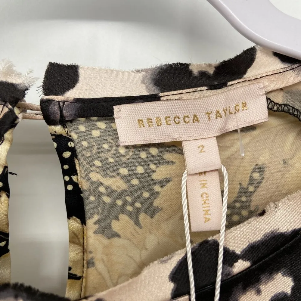 Rebecca Taylor Floral Contrast Silk Tie Blouse - Image 73