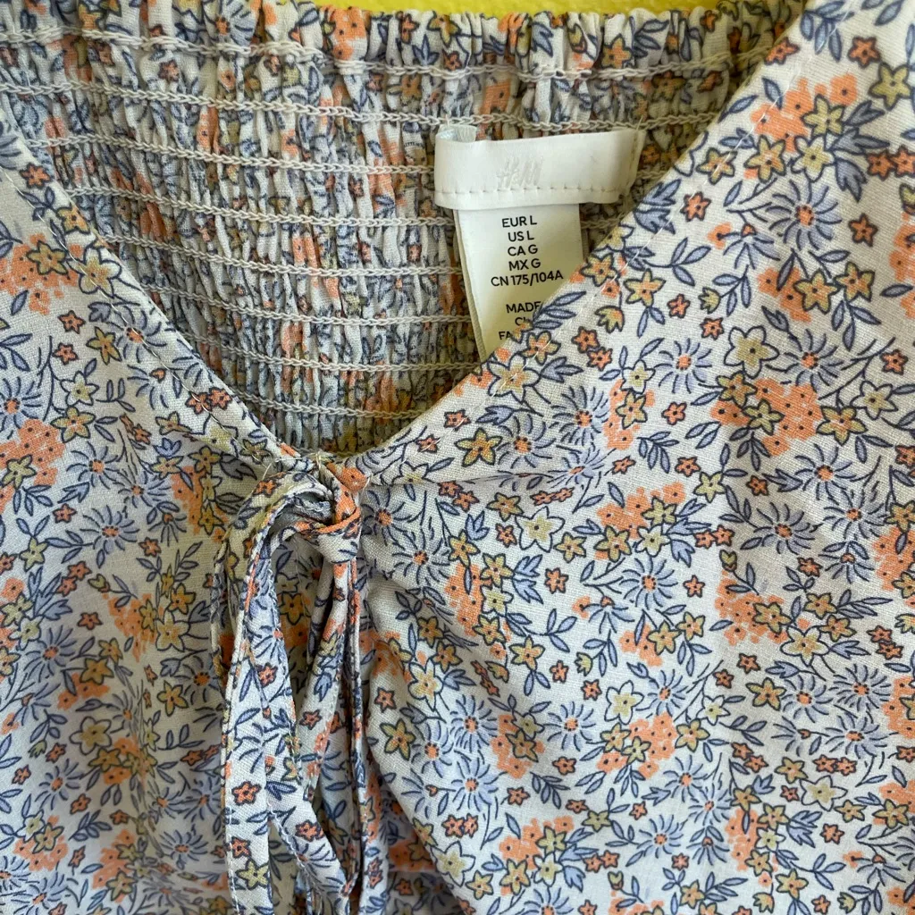 H&M Floral Long Sleeve Top Orange Size L - Image 2