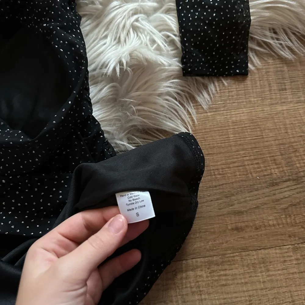 LUCY IN THE SKY Larissa Puff Sleeve Mesh Dress In Black Shimmer - Image 7