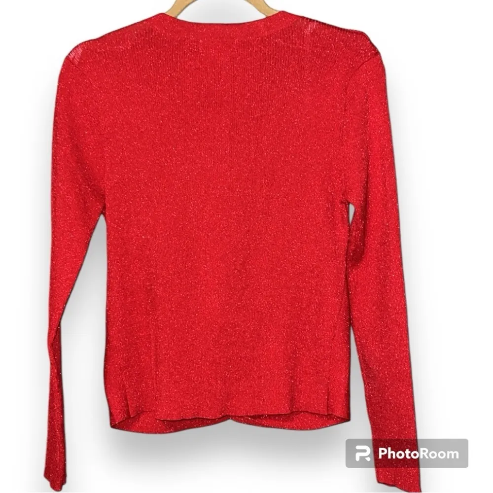 Calvin Klein medium red dressy pullover v-neck sweater ruched bottom sparkly NWT - Image 6