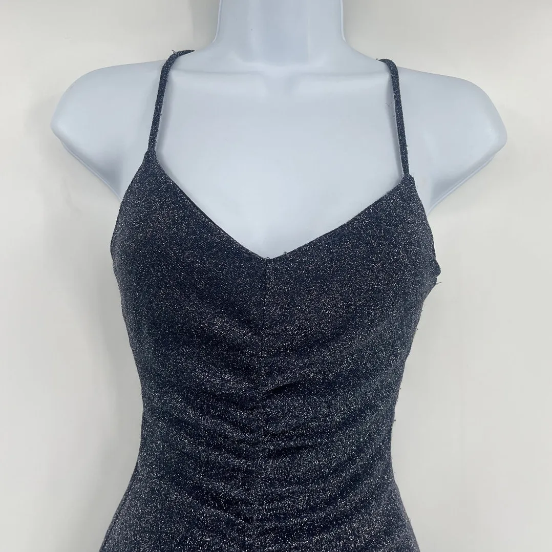 Midnight Doll Bodycon Party Dress Sz 0 Y2K Glam New Years Shimmer Strappy Club - Image 4