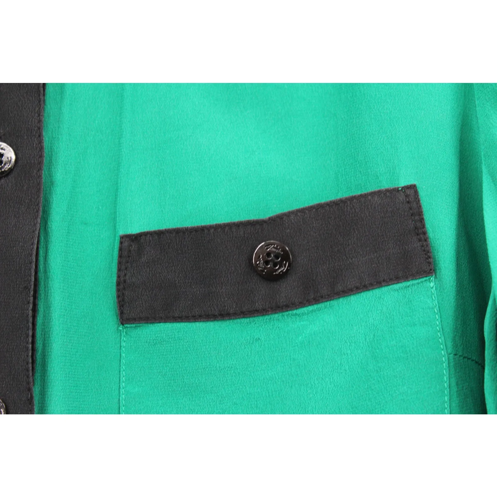 Trina‎ Turk Silk Shirt Womens Colorblock Button Down Collar Shirt Green Size M - Image 4
