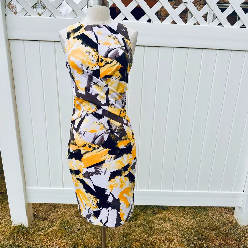 NWT Coeur de Vague Abstract Black Yellow White Sheath Dress US 6/ AU 8 - Image 5