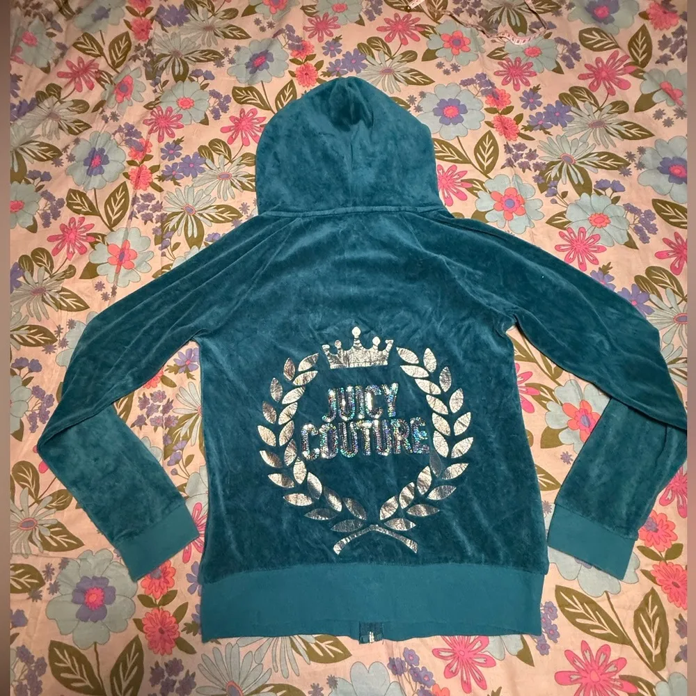 Juicy Couture Teal Velour Hoodie Jacket - Image 3