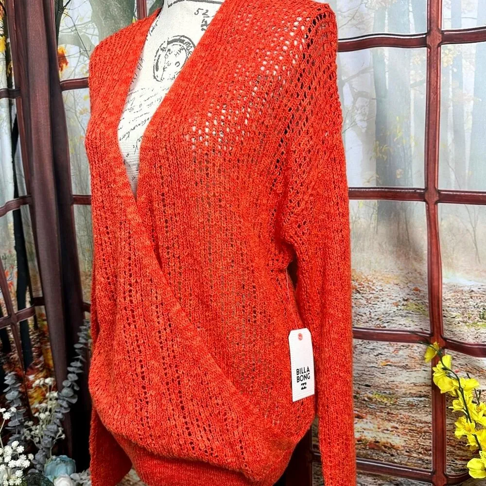 Billabong Sweet Bliss Loose Knit Wrap Sweater - red/orange - size L - Image 9