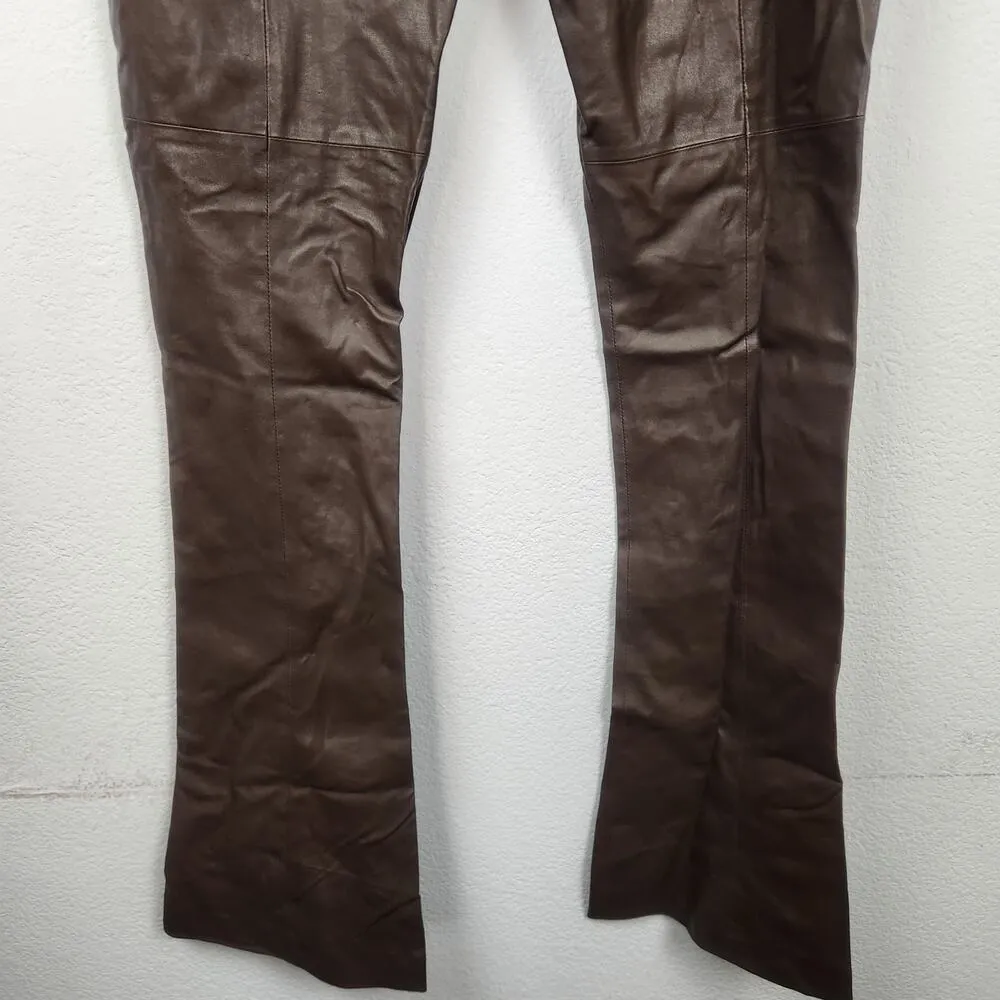 Retrofete Leather Brown Pants Flare Small Pockets - Image 8