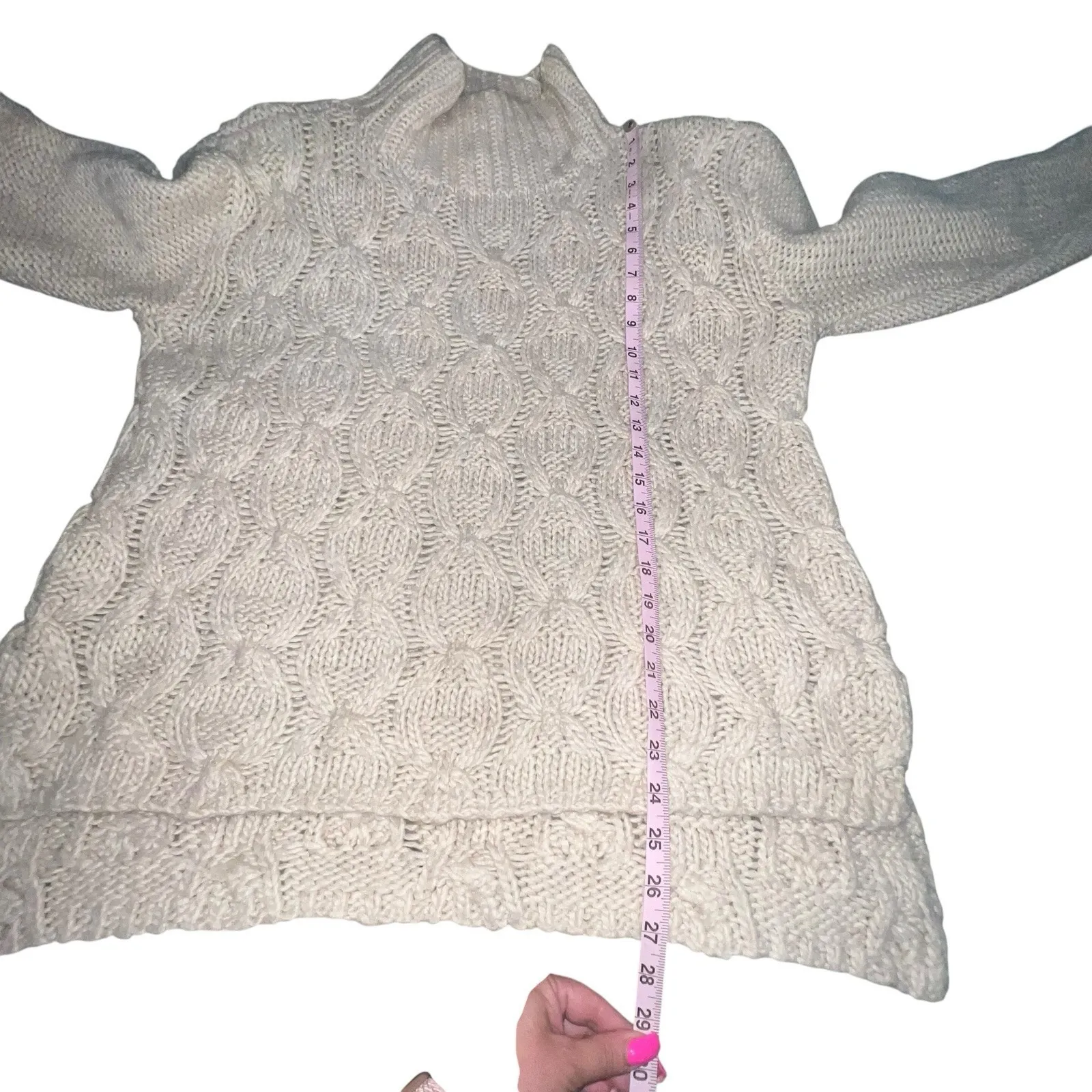 H&M Pullover Sweater Cable Knit High Collar Wool Alpaca‎ Blend Beige Size Medium - Image 5