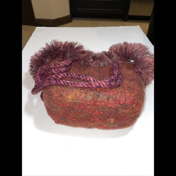 Tweed‎ Wool Bucket Bag Medium Handbag Red Fringe - Image 5