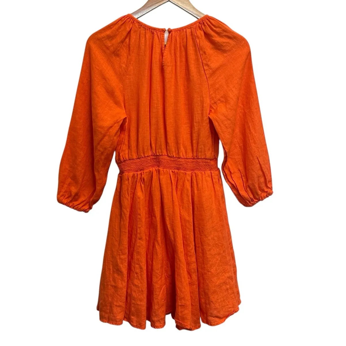 J.Crew Palermo Mini Sundress Orange Linen Smocked Waist Coastal Resort Wear XS - Image 4