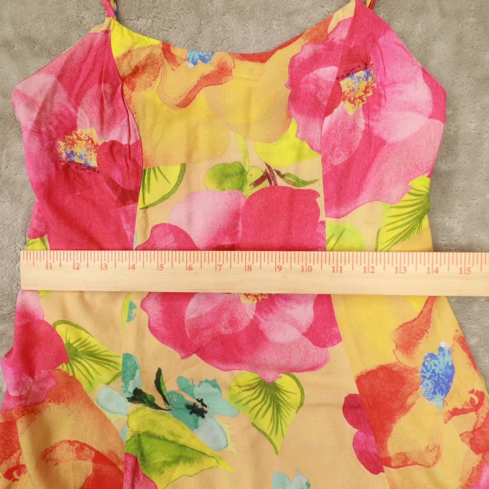 Farm Rio Pink Yellow Floral Print Spaghettis Strap Mini Dress size Small - Image 6