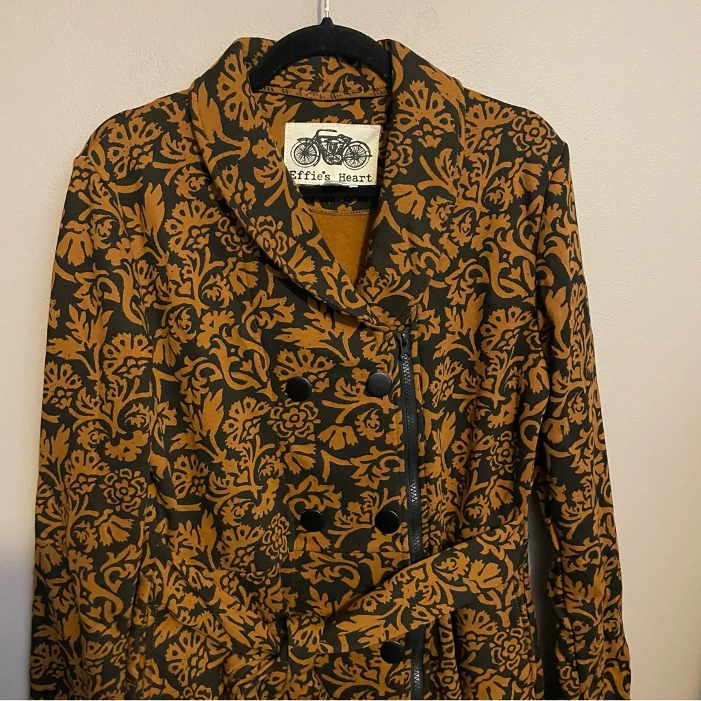 Effie’s Heart Emporium Coat Royal, black/gold Zip Long Jacket with belt Black Size L - Image 10