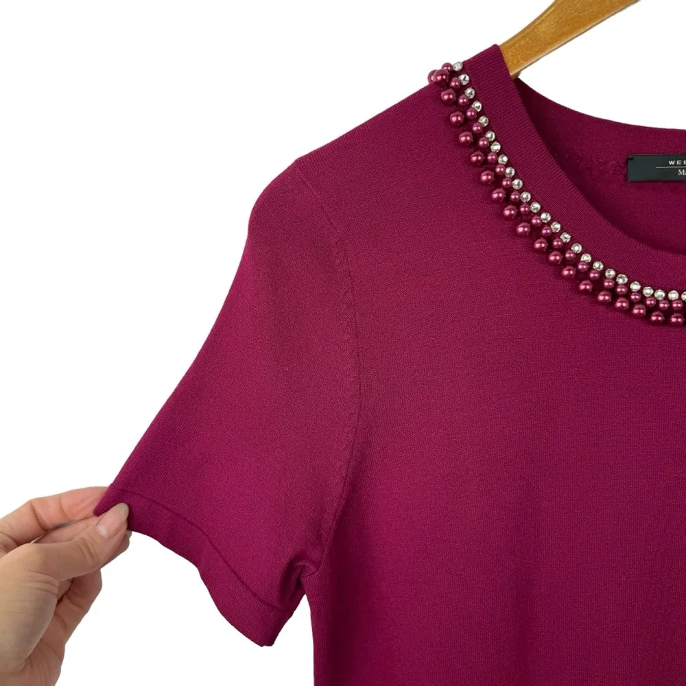 Weekend Max Mara Beaded Neckline Color Block Knit Shift Dress Size Medium - Image 3