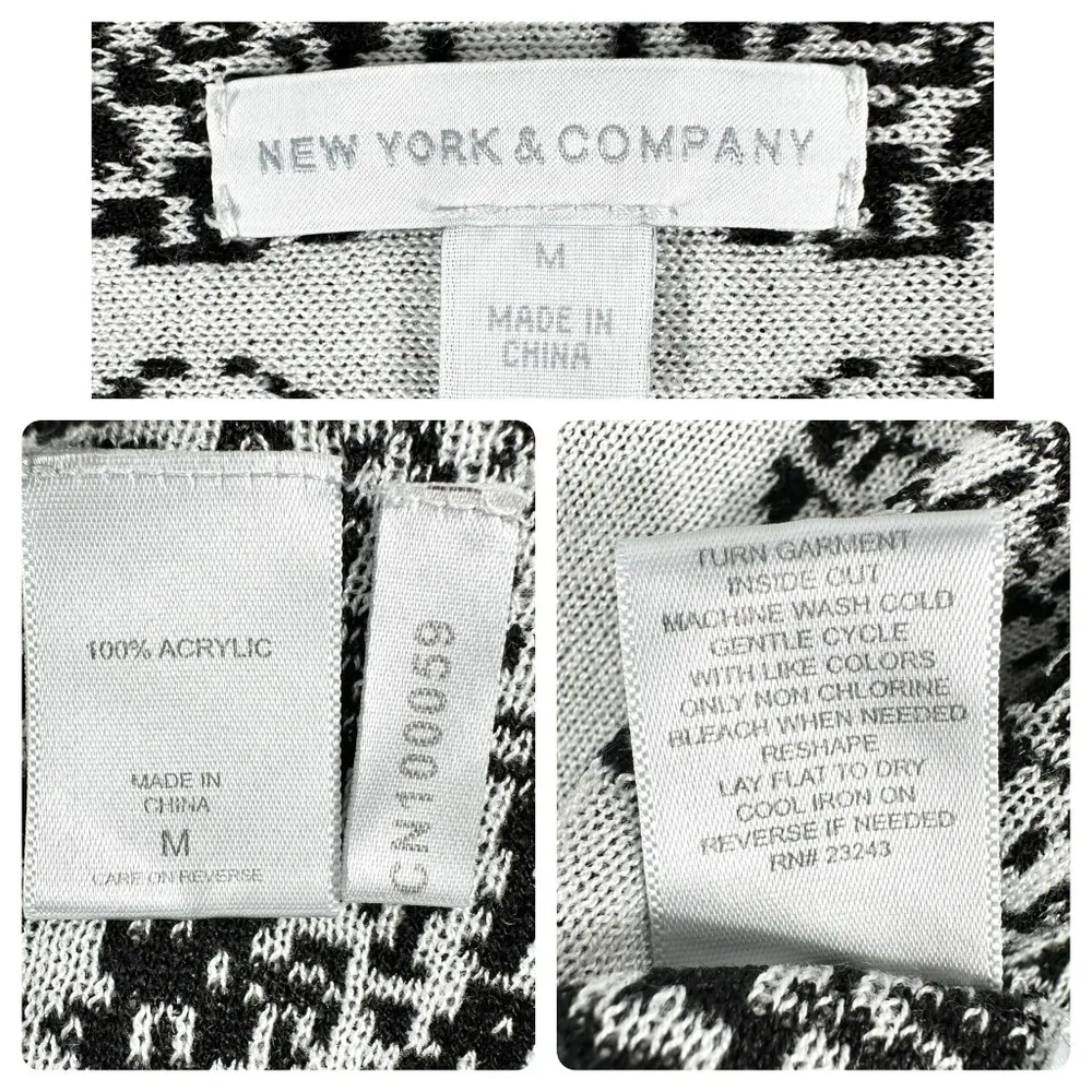 Women's | New York & Company | Black White Geometric Open Front Cascade Cardigan - Image 6