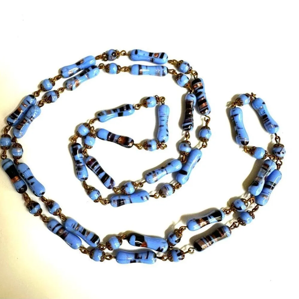 Vintage Japanese 1960s Millefiori Beaded blue Necklace. - Image 3