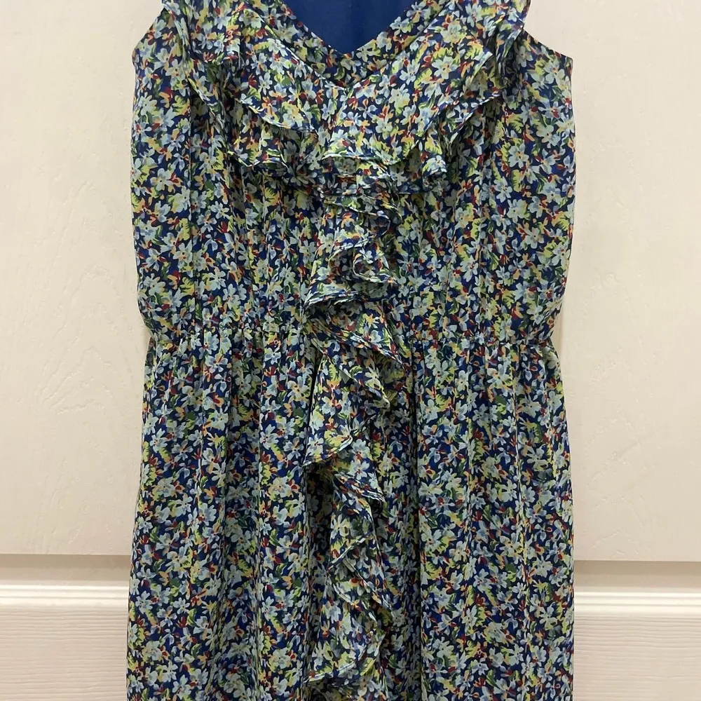 Suzi Chin for Maggy Boutique Blue Floral Sleeveless Ruffle Mini Dress - Image 6