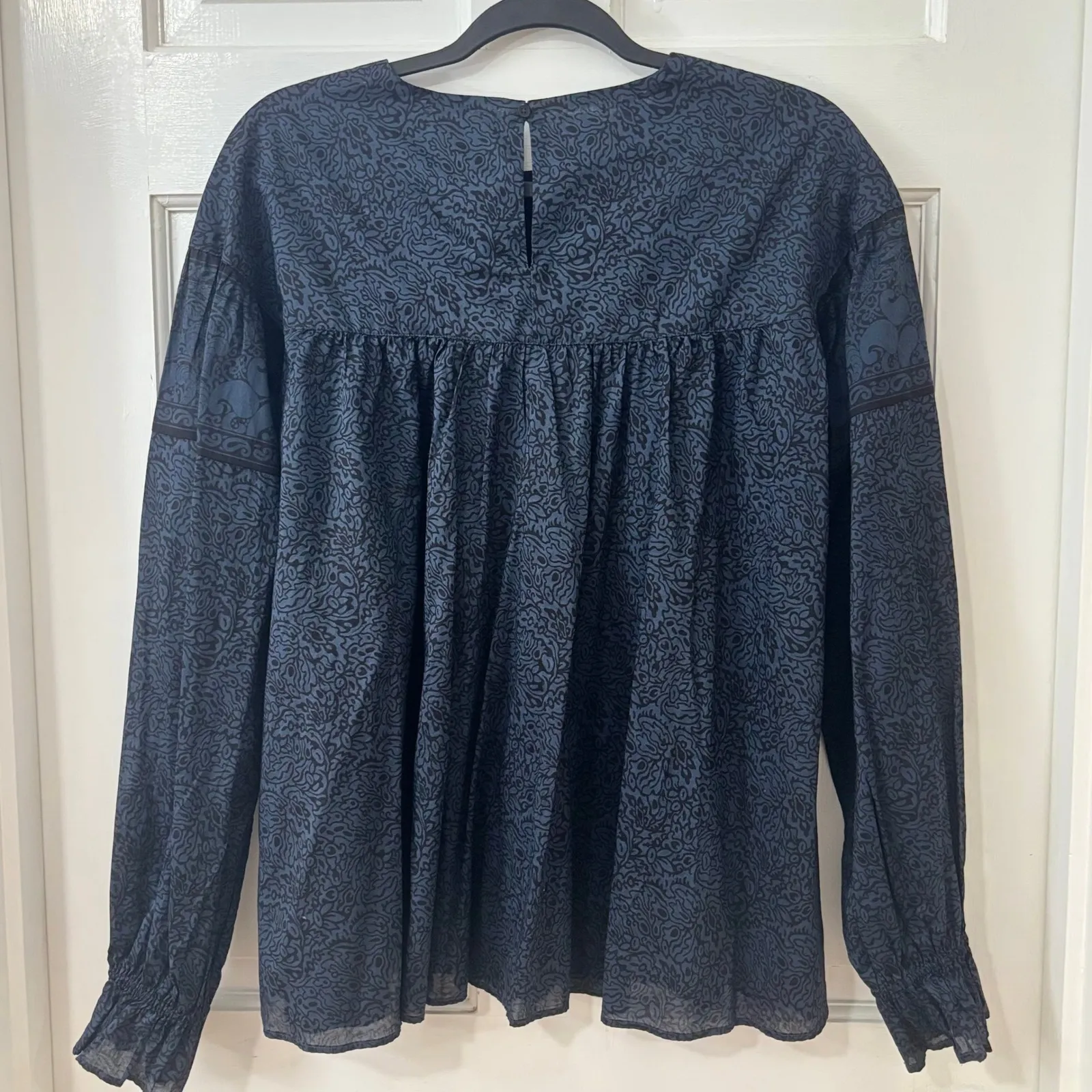 Anna Sui Uniqlo Prairie Peasant Blue Cottagecore Boho Babydoll Blouse Top Size M - Image 2