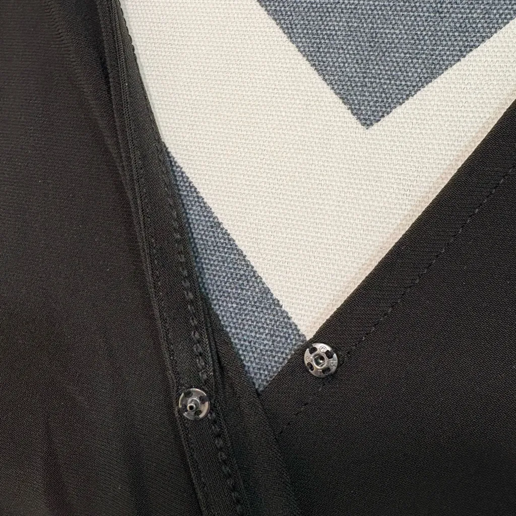 WHBM Black Sleeveless Cocktail Dress Ruched Midi V-neck Wrap Around Formal Glam - Image 5