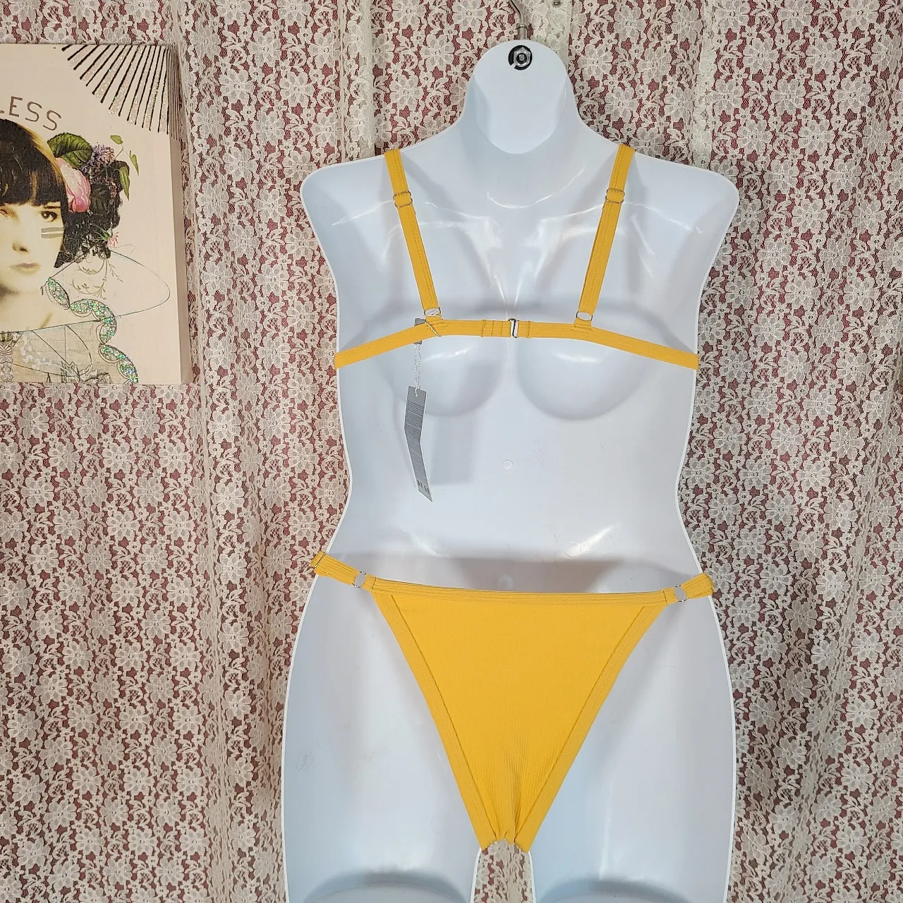 Yira  Nwt mustard yellow ribbed triangle bikini Large  - Image 3