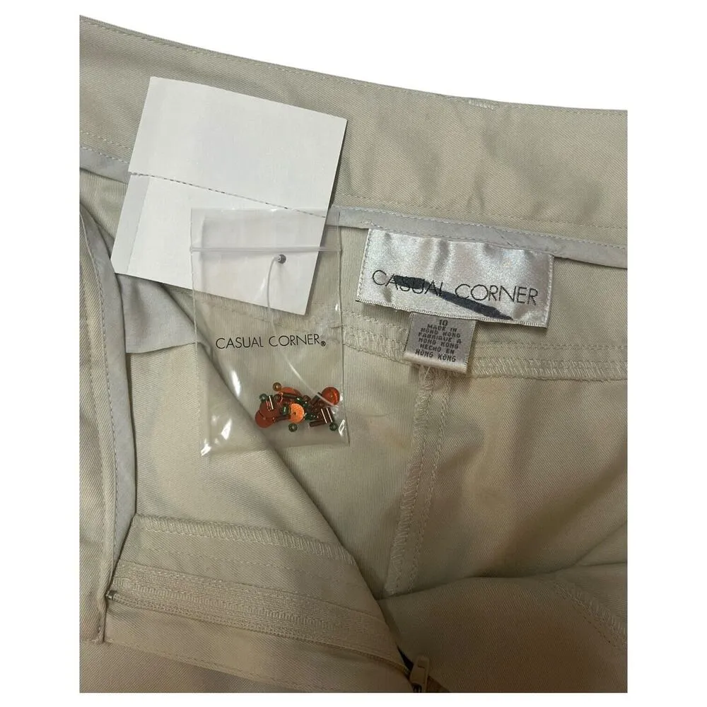 VTG Casual Corner Capri Pants Womens 10 Beaded Wide Leg Dead Stock Boho Tan Brown - Image 9